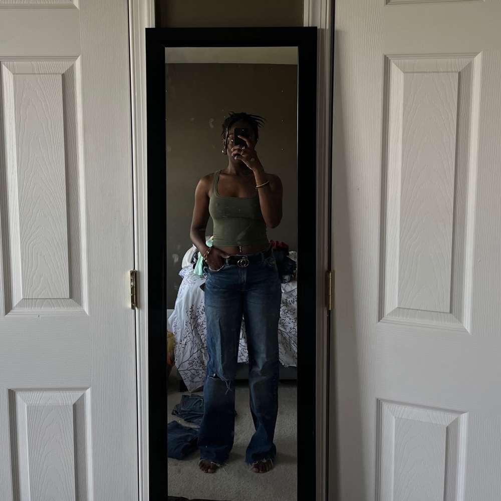 Zara ZW 90’s Fit Mid-Rise Full Length Jeans Wide Leg Ripped Knee Fall Blue